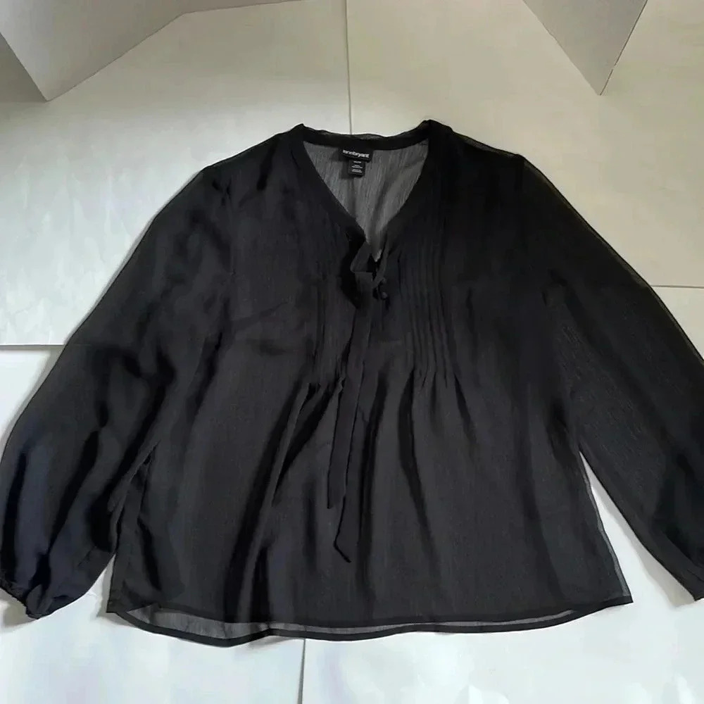Lane Bryant sheer black long sleeve tie in front shirt 14/16